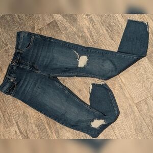 Free People Mid Rise Skinny Jeans 28R Distressed Raw Hem Medium Wash